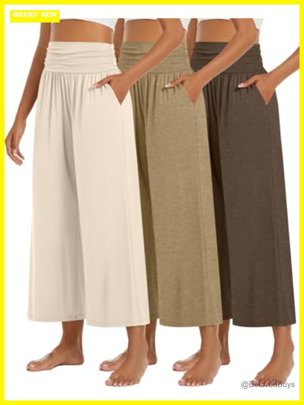 Wide Leg Capri Pants High Waisted Pleated Lounge Yoga Casual